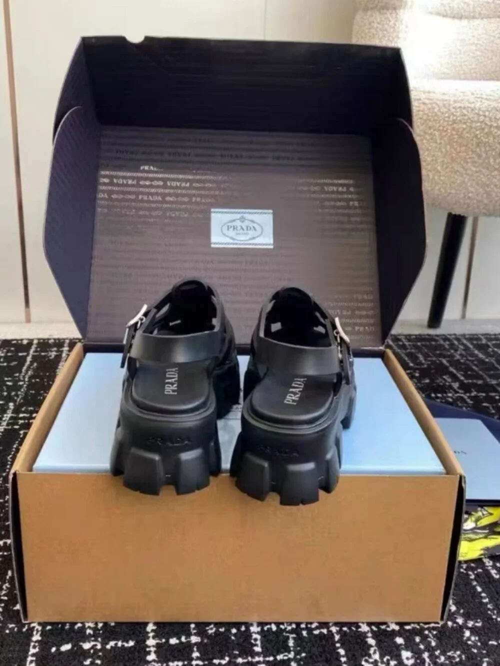 Prada Black Rubber Platform Fisherman Sandals
